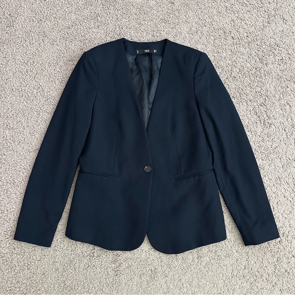 MNG Basics Dark Navy Collarless Blazer Womens US 4